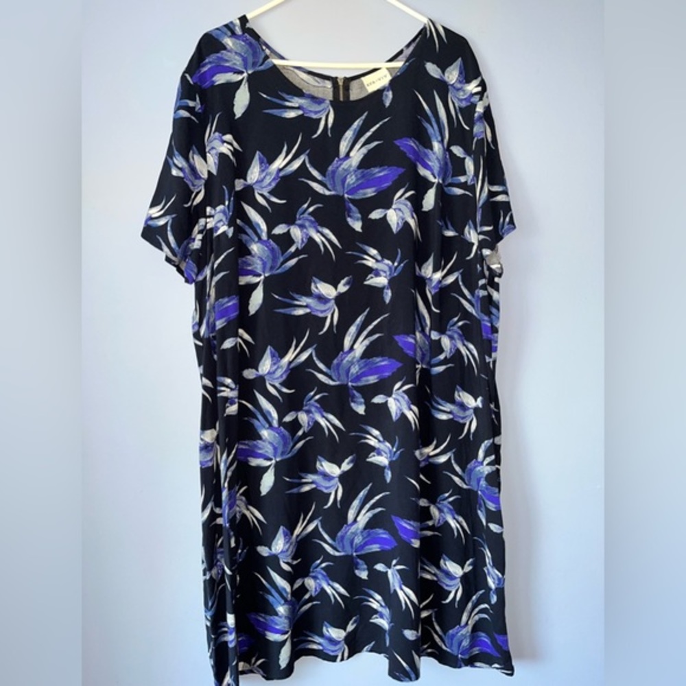 Ava & Viv Blue Floral Casual Short Sleeve Knee Length Dress 3X